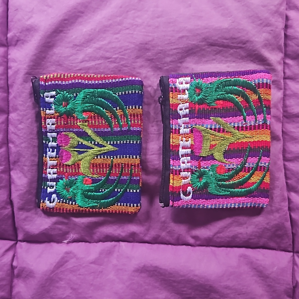 Bright, Colorful Embroidered Zip Up Coin Purse Mini Bags from Guatemala